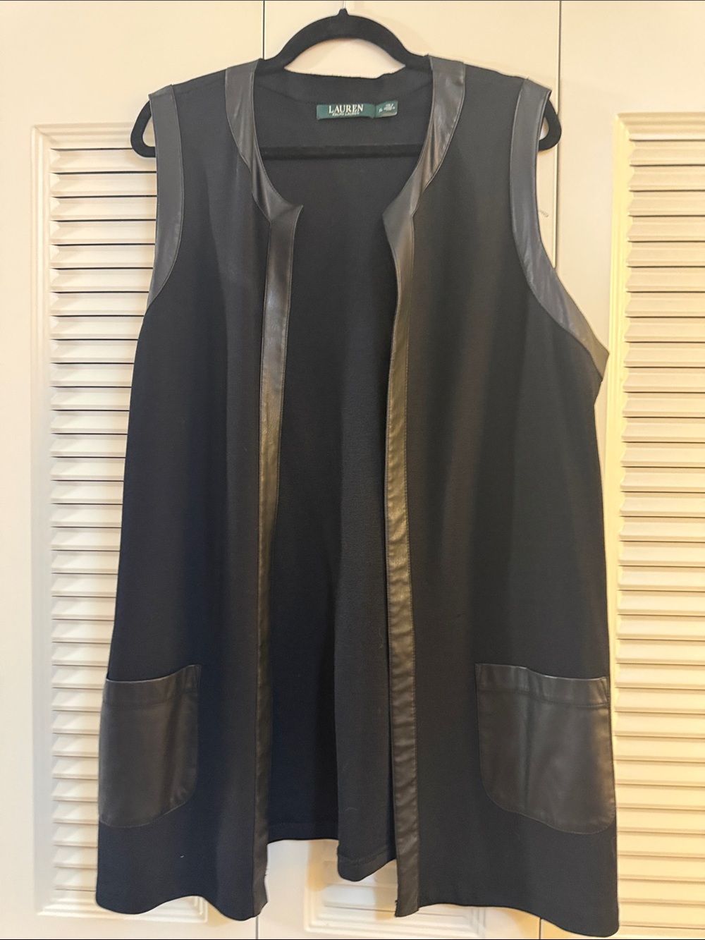 Lauren Ralph Lauren Black Knit Vest with Leather Trim